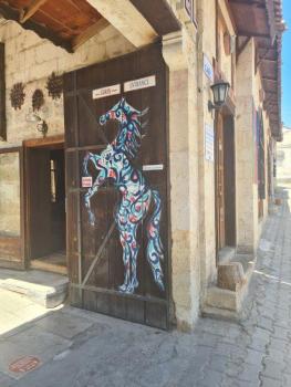 Kůň nakreslený na dveřích v Avanosu. 